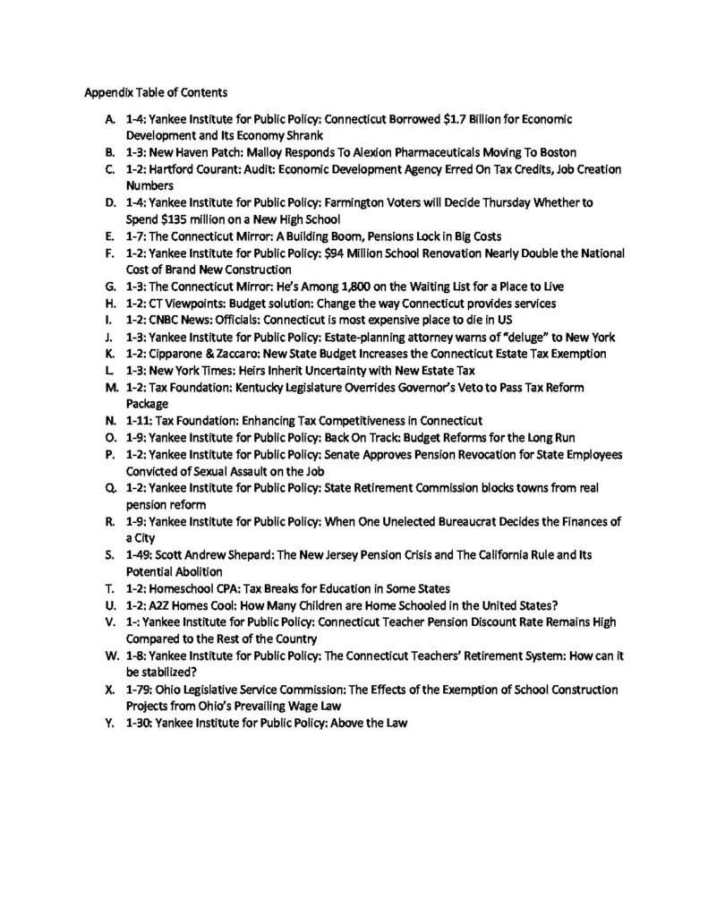 Appendix Table of Contents – Yankee Institute