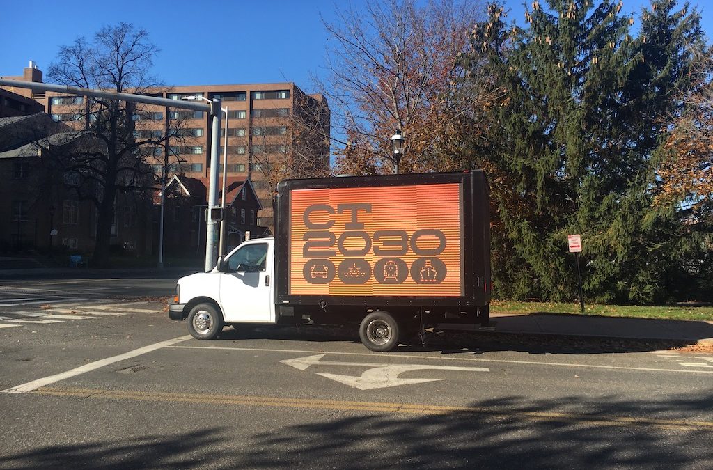 Truck advertising CT2030 outside the Capitol paid for by labor union