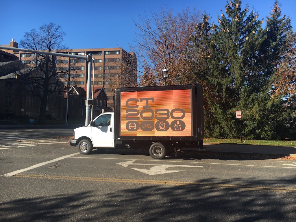 Truck advertising CT2030 outside the Capitol paid for by labor union